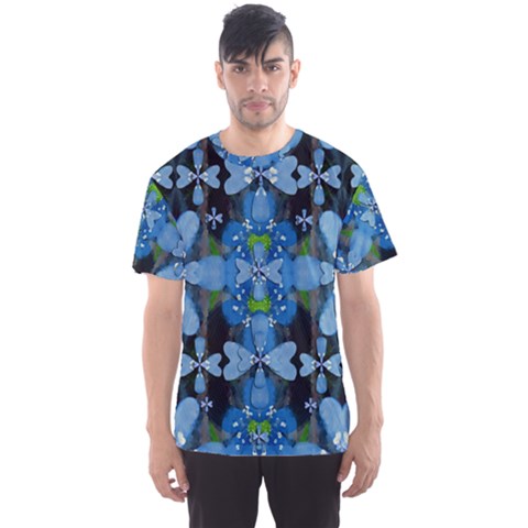 Rare Excotic Blue Flowers In The Forest Of Calm And Peace Men s Sport Mesh Tee by pepitasart