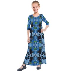 Rare Excotic Blue Flowers In The Forest Of Calm And Peace Kids  Quarter Sleeve Maxi Dress by pepitasart