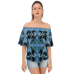 Rare Excotic Blue Flowers In The Forest Of Calm And Peace Off Shoulder Short Sleeve Top by pepitasart