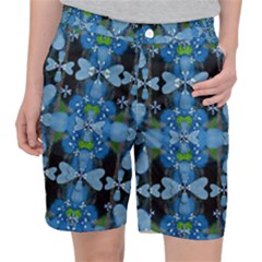 Rare Excotic Blue Flowers In The Forest Of Calm And Peace Pocket Shorts by pepitasart