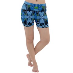 Rare Excotic Blue Flowers In The Forest Of Calm And Peace Lightweight Velour Yoga Shorts by pepitasart