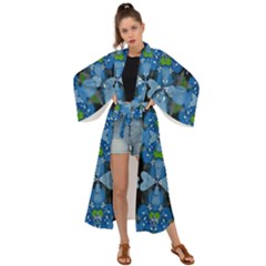 Rare Excotic Blue Flowers In The Forest Of Calm And Peace Maxi Kimono by pepitasart