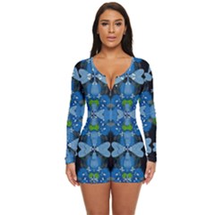 Rare Excotic Blue Flowers In The Forest Of Calm And Peace Long Sleeve Boyleg Swimsuit by pepitasart