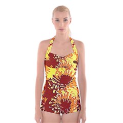 Sunflowers Boyleg Halter Swimsuit  by 3cl3ctix