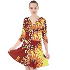 Sunflowers Quarter Sleeve Front Wrap Dress