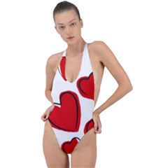 Scribbled Love Backless Halter One Piece Swimsuit