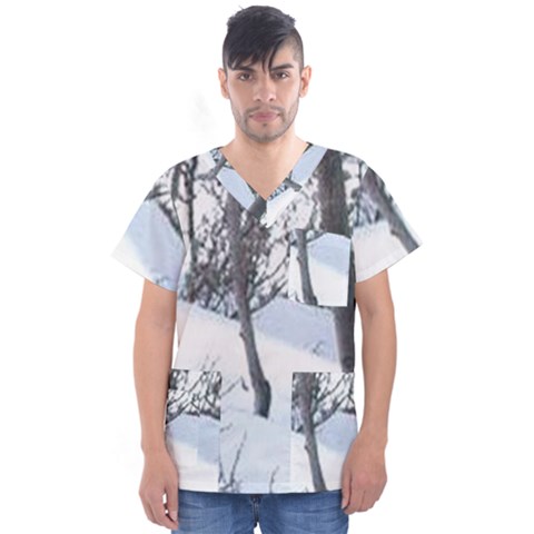 Winter Forest Men s V-neck Scrub Top by SomethingForEveryone