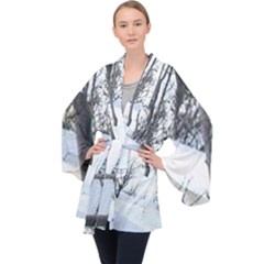 Winter Forest Long Sleeve Velvet Kimono  by SomethingForEveryone