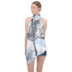 Winter Forest Halter Asymmetric Satin Top