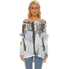 Winter Forest Off Shoulder Chiffon Pocket Shirt