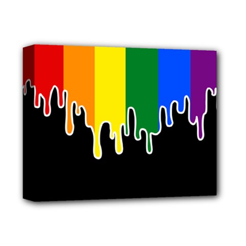 Gay Pride Flag Rainbow Drip On Black Blank Black For Designs Deluxe Canvas 14  X 11  (stretched) by VernenInk