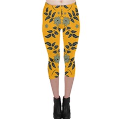 Floral Folk Damask Pattern Fantasy Flowers Floral Geometric Fantasy Capri Leggings  by Eskimos