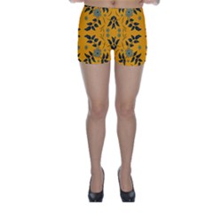 Floral Folk Damask Pattern Fantasy Flowers Floral Geometric Fantasy Skinny Shorts by Eskimos