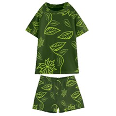 Folk Flowers Print Floral Pattern Ethnic Art Kids  Swim Tee And Shorts Set by Eskimos