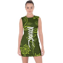 Folk Flowers Print Floral Pattern Ethnic Art Lace Up Front Bodycon Dress by Eskimos