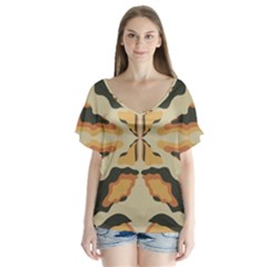 Abstract Pattern Geometric Backgrounds  Abstract Geometric  V-neck Flutter Sleeve Top by Eskimos