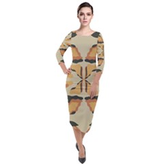 Abstract Pattern Geometric Backgrounds  Abstract Geometric  Quarter Sleeve Midi Velour Bodycon Dress by Eskimos