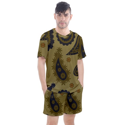 Floral Pattern Paisley Style Paisley Print  Doodle Background Men s Mesh Tee And Shorts Set by Eskimos