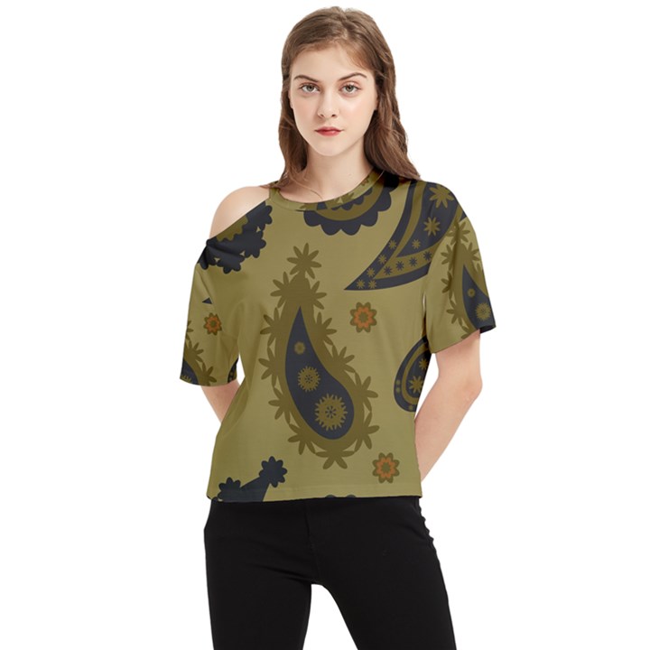 Floral pattern paisley style Paisley print. Doodle background One Shoulder Cut Out Tee