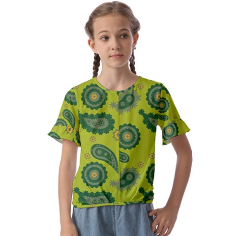 Floral Pattern Paisley Style Paisley Print  Doodle Background Kids  Cuff Sleeve Scrunch Bottom Tee by Eskimos