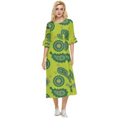 Floral Pattern Paisley Style Paisley Print  Doodle Background Double Cuff Midi Dress by Eskimos