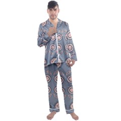 Floral Folk Damask Pattern Fantasy Flowers Floral Geometric Fantasy Men s Long Sleeve Satin Pajamas Set by Eskimos