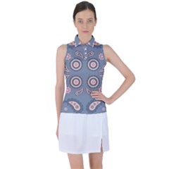 Floral Folk Damask Pattern Fantasy Flowers Floral Geometric Fantasy Women s Sleeveless Polo Tee