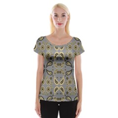 Floral Folk Damask Pattern Fantasy Flowers Floral Geometric Fantasy Cap Sleeve Top by Eskimos