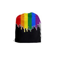 Gay Pride Flag Rainbow Drip On Black Blank Black For Designs Drawstring Pouch (medium)