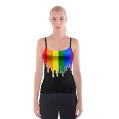 Gay Pride Flag Rainbow Drip On Black Blank Black For Designs Spaghetti Strap Top by VernenInk