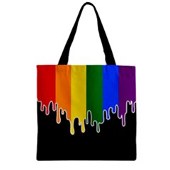 Gay Pride Flag Rainbow Drip On Black Blank Black For Designs Zipper Grocery Tote Bag by VernenInk