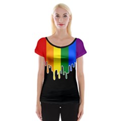 Gay Pride Flag Rainbow Drip On Black Blank Black For Designs Cap Sleeve Top by VernenInk