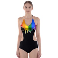 Gay Pride Flag Rainbow Drip On Black Blank Black For Designs Cut-out One Piece Swimsuit by VernenInk