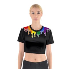 Gay Pride Flag Rainbow Drip On Black Blank Black For Designs Cotton Crop Top by VernenInk