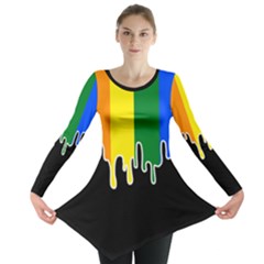 Gay Pride Flag Rainbow Drip On Black Blank Black For Designs Long Sleeve Tunic  by VernenInk