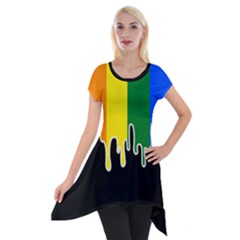 Gay Pride Flag Rainbow Drip On Black Blank Black For Designs Short Sleeve Side Drop Tunic by VernenInk