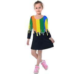 Gay Pride Flag Rainbow Drip On Black Blank Black For Designs Kids  Long Sleeve Velvet Dress by VernenInk