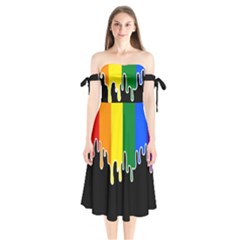 Gay Pride Flag Rainbow Drip On Black Blank Black For Designs Shoulder Tie Bardot Midi Dress by VernenInk
