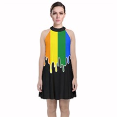 Gay Pride Flag Rainbow Drip On Black Blank Black For Designs Velvet Halter Neckline Dress  by VernenInk