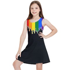 Gay Pride Flag Rainbow Drip On Black Blank Black For Designs Kids  Lightweight Sleeveless Dress by VernenInk