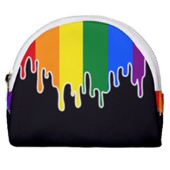 Gay Pride Flag Rainbow Drip On Black Blank Black For Designs Horseshoe Style Canvas Pouch by VernenInk