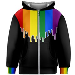 Gay Pride Flag Rainbow Drip On Black Blank Black For Designs Kids  Zipper Hoodie Without Drawstring by VernenInk