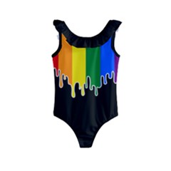 Gay Pride Flag Rainbow Drip On Black Blank Black For Designs Kids  Frill Swimsuit by VernenInk