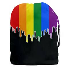 Gay Pride Flag Rainbow Drip On Black Blank Black For Designs Drawstring Pouch (3xl)