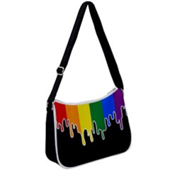 Gay Pride Flag Rainbow Drip On Black Blank Black For Designs Zip Up Shoulder Bag by VernenInk