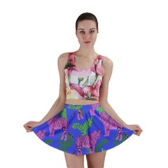 Pink Tigers On A Blue Background Mini Skirt by SychEva