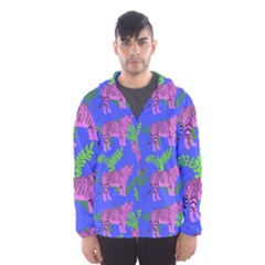 Pink Tigers On A Blue Background Men s Hooded Windbreaker by SychEva