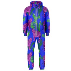 Pink Tigers On A Blue Background Hooded Jumpsuit (men)  by SychEva