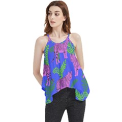 Pink Tigers On A Blue Background Flowy Camisole Tank Top