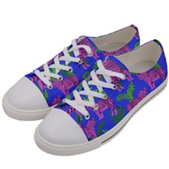 Pink Tigers On A Blue Background Men s Low Top Canvas Sneakers by SychEva